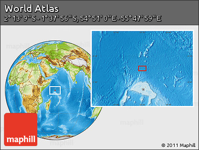 Physical Location Map of the Area around 1° 55' 32" S, 55° 19' 30" E