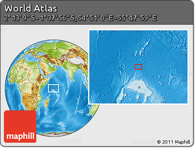 Physical Location Map of the Area around 1° 55' 32" S, 55° 19' 30" E