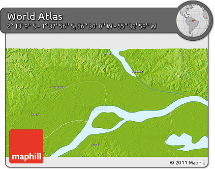 Physical 3D Map of the Area around 1° 55' 32" S, 56° 1' 29" W