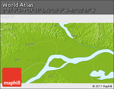 Physical 3D Map of the Area around 1° 55' 32" S, 56° 1' 29" W
