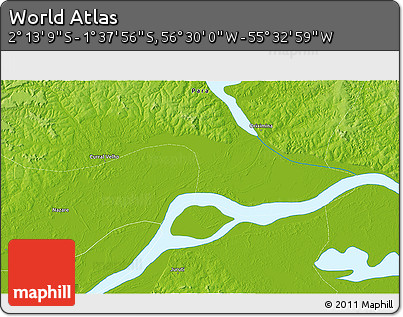 Physical 3D Map of the Area around 1° 55' 32" S, 56° 1' 29" W