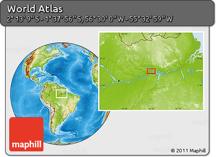Physical Location Map of the Area around 1° 55' 32" S, 56° 1' 29" W