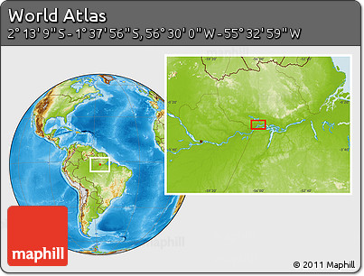Physical Location Map of the Area around 1° 55' 32" S, 56° 1' 29" W