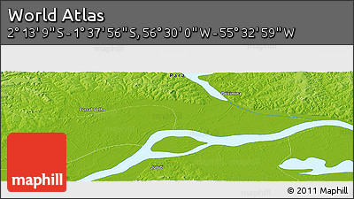Physical Panoramic Map of the Area around 1° 55' 32" S, 56° 1' 29" W