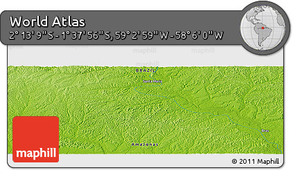 Physical Panoramic Map of the Area around 1° 55' 32" S, 58° 34' 30" W