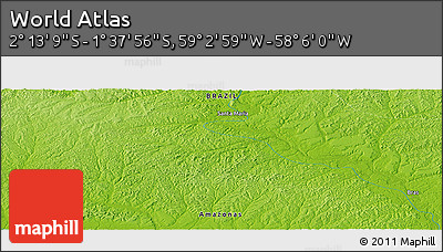Physical Panoramic Map of the Area around 1° 55' 32" S, 58° 34' 30" W
