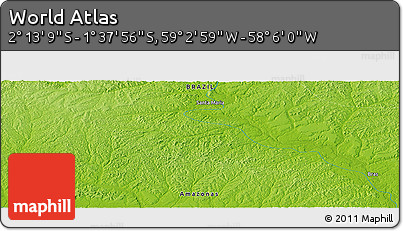 Physical Panoramic Map of the Area around 1° 55' 32" S, 58° 34' 30" W