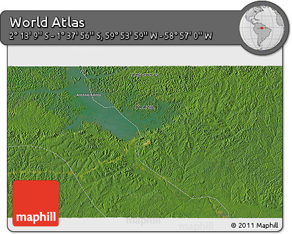 Satellite 3D Map of the Area around 1° 55' 32" S, 59° 25' 29" W