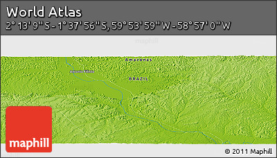 Physical Panoramic Map of the Area around 1° 55' 32" S, 59° 25' 29" W