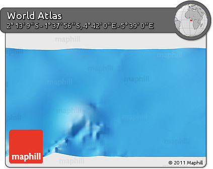 Shaded Relief 3D Map of the Area around 1° 55' 32" S, 5° 10' 30" E