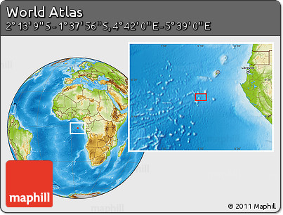 Physical Location Map of the Area around 1° 55' 32" S, 5° 10' 30" E