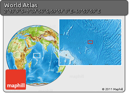 Physical Location Map of the Area around 1° 55' 32" S, 60° 25' 29" E
