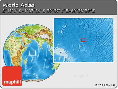 Physical Location Map of the Area around 1° 55' 32" S, 60° 25' 29" E