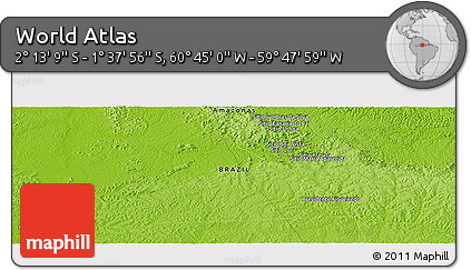 Physical Panoramic Map of the Area around 1° 55' 32" S, 60° 16' 29" W