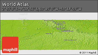 Physical Panoramic Map of the Area around 1° 55' 32" S, 60° 16' 29" W