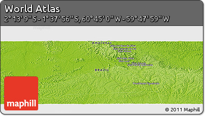 Physical Panoramic Map of the Area around 1° 55' 32" S, 60° 16' 29" W