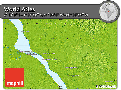 Physical Map of the Area around 1° 55' 32" S, 61° 7' 30" W