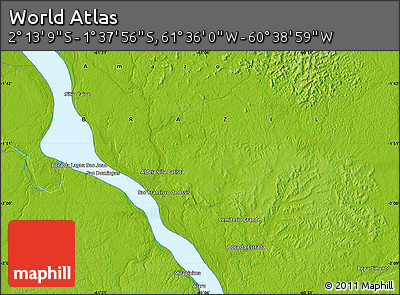 Physical Map of the Area around 1° 55' 32" S, 61° 7' 30" W