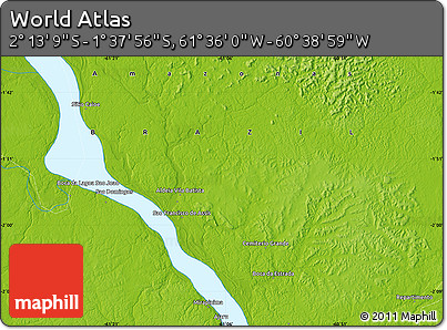 Physical Map of the Area around 1° 55' 32" S, 61° 7' 30" W