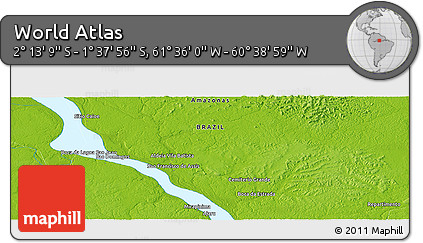 Physical Panoramic Map of the Area around 1° 55' 32" S, 61° 7' 30" W