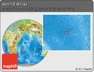 Physical Location Map of the Area around 1° 55' 32" S, 62° 58' 30" E