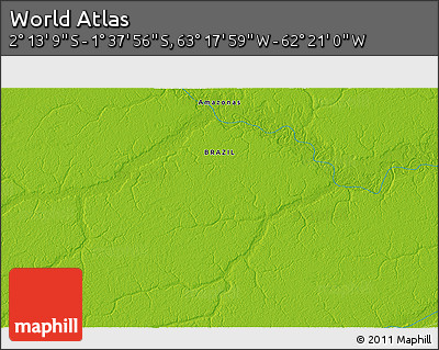 Physical 3D Map of the Area around 1° 55' 32" S, 62° 49' 30" W