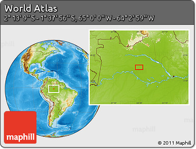 Physical Location Map of the Area around 1° 55' 32" S, 64° 31' 30" W