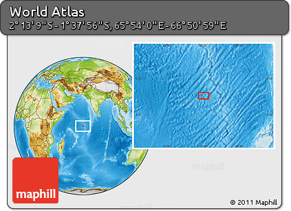 Physical Location Map of the Area around 1° 55' 32" S, 66° 22' 30" E