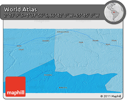 Political 3D Map of the Area around 1° 55' 32" S, 66° 13' 29" W