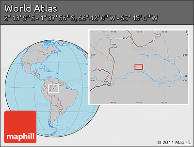 Gray Location Map of the Area around 1° 55' 32" S, 66° 13' 29" W