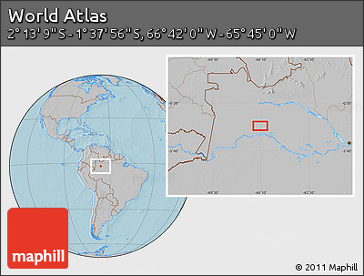 Gray Location Map of the Area around 1° 55' 32" S, 66° 13' 29" W, hill shading