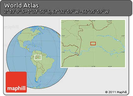 Savanna Style Location Map of the Area around 1° 55' 32" S, 67° 4' 29" W