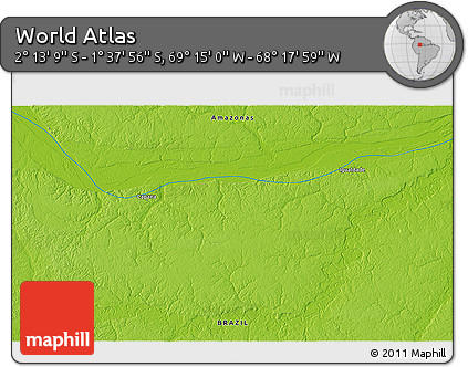 Physical 3D Map of the Area around 1° 55' 32" S, 68° 46' 30" W