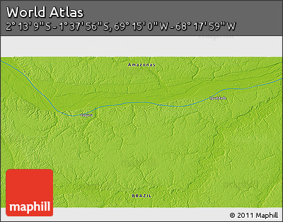 Physical 3D Map of the Area around 1° 55' 32" S, 68° 46' 30" W