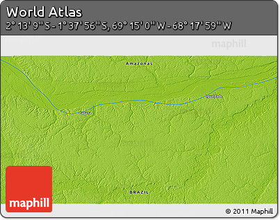 Physical 3D Map of the Area around 1° 55' 32" S, 68° 46' 30" W