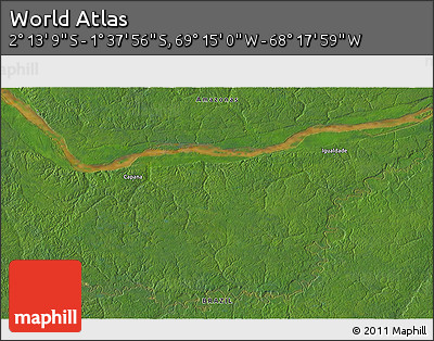 Satellite 3D Map of the Area around 1° 55' 32" S, 68° 46' 30" W