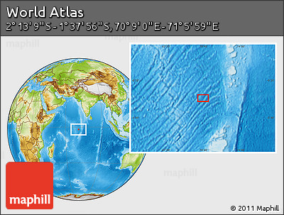Physical Location Map of the Area around 1° 55' 32" S, 70° 37' 30" E