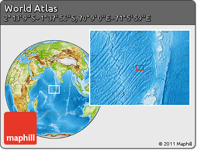 Physical Location Map of the Area around 1° 55' 32" S, 70° 37' 30" E