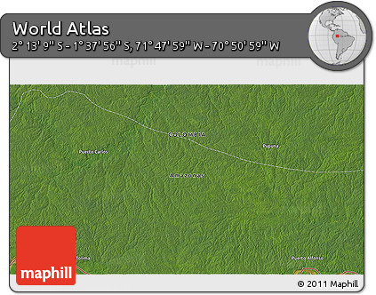 Satellite 3D Map of the Area around 1° 55' 32" S, 71° 19' 29" W