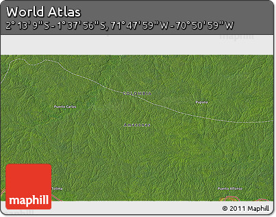 Satellite 3D Map of the Area around 1° 55' 32" S, 71° 19' 29" W