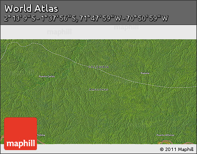 Satellite 3D Map of the Area around 1° 55' 32" S, 71° 19' 29" W