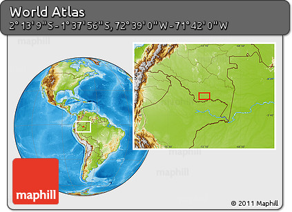 Physical Location Map of the Area around 1° 55' 32" S, 72° 10' 30" W