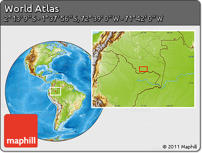 Physical Location Map of the Area around 1° 55' 32" S, 72° 10' 30" W