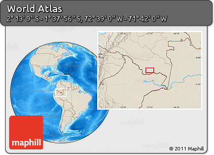 Shaded Relief Location Map of the Area around 1° 55' 32" S, 72° 10' 30" W