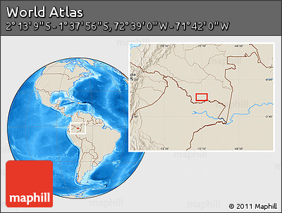 Shaded Relief Location Map of the Area around 1° 55' 32" S, 72° 10' 30" W