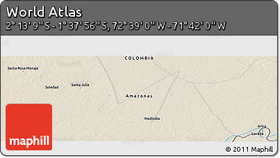 Shaded Relief Panoramic Map of the Area around 1° 55' 32" S, 72° 10' 30" W