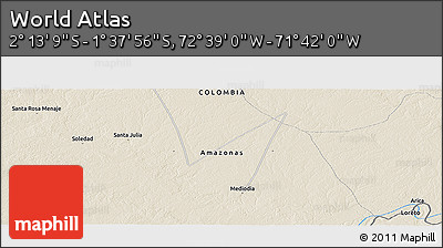 Shaded Relief Panoramic Map of the Area around 1° 55' 32" S, 72° 10' 30" W