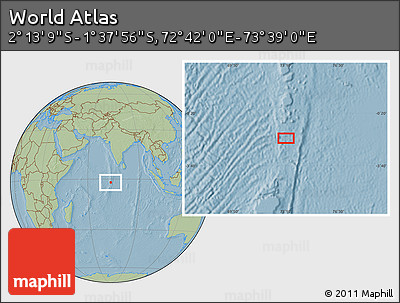 Savanna Style Location Map of the Area around 1° 55' 32" S, 73° 10' 30" E, hill shading