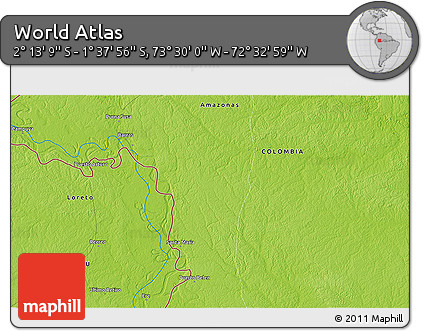 Physical 3D Map of the Area around 1° 55' 32" S, 73° 1' 30" W