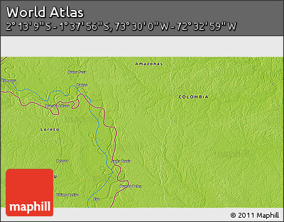 Physical 3D Map of the Area around 1° 55' 32" S, 73° 1' 30" W